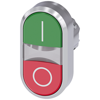Twin pushbutton, 22 mm, round, metal, high gloss, green: I, red: O