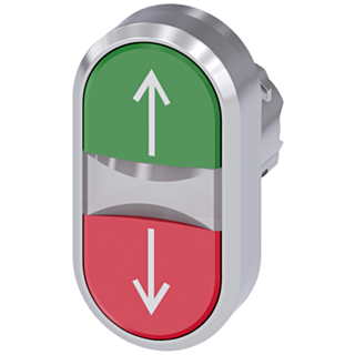Twin pushbutton, illum., 22 mm, round, metal, high gloss, red: top, green: bottom