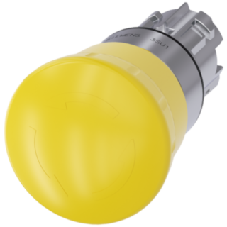 Mushroom pushbutton, 22 mm, round, metal, high gloss, yellow, rotate-to-unlatch mechanism