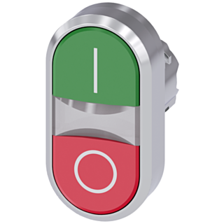 Twin pushbutton, illuminated, 22 mm, round, metal, high gloss, green: I, red: O