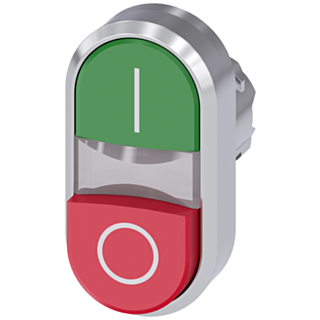 Twin pushbutton, illuminated, 22 mm, round, metal, high gloss, green: I, red: O