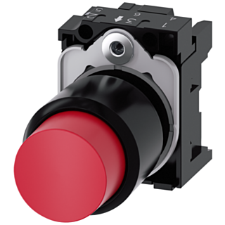 Pushbutton with extended stroke (12 mm), 22 mm, round, plastic, red