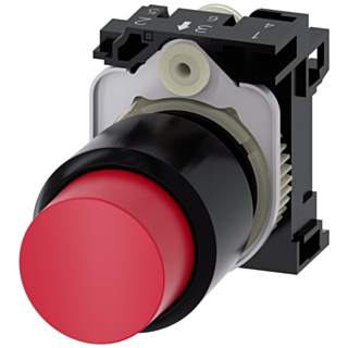 Pushbutton with extended stroke (12 mm), 22 mm, round, plastic, red