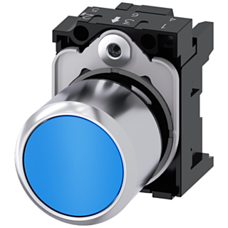 Pushbutton, 22 mm, round, metal, high gloss, blue, button