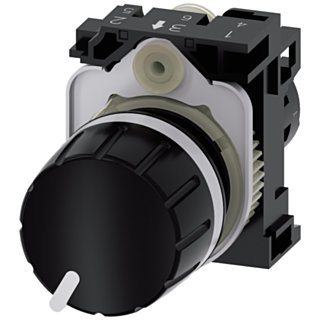 Potentiometer, 22 mm, round, plastic, black, 2.2 kohm, with holder