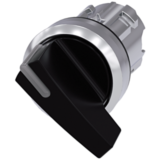 Toggle switch illuminable, 22 mm, round, metal, high gloss, black, knob long