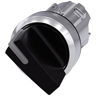 Toggle switch illuminable, 22 mm, round, metal, high gloss, black, knob short
