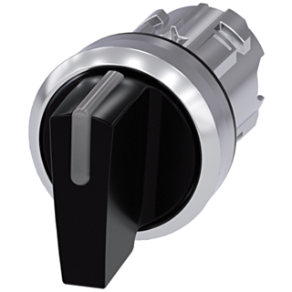 Toggle switch illuminable, 22 mm, round, metal, high gloss, black, knob short