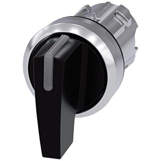 Toggle switch illuminable, 22 mm, round, metal, high gloss, black, knob long