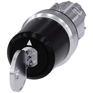 Key-operated switch Siemens, w. monitoring, 22 mm, round, metal, shiny, removal I+O+II
