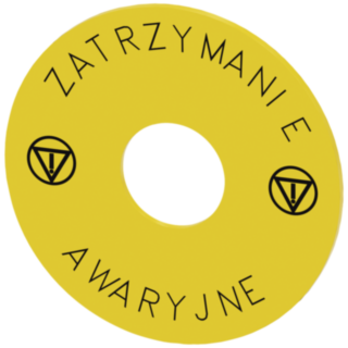 Backing plate for EMERGENCY STOP, yellow, outer diameter 75 mm, inner diameter 22.5 mm, Polish