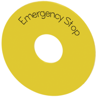 Backing plate for NOT-HALT yellow with inscription: EMERGENCY STOP