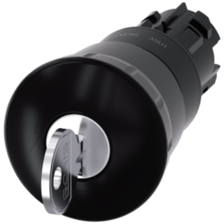 Mushroom pushbutton, 22 mm, round, plastic, black, 40 mm, RONIS No. 455, latching