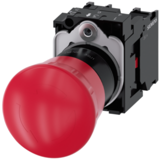 Emergency stop mushroom pushbutton, 22 mm, round, plastic, red, 1 NC, 1 NC