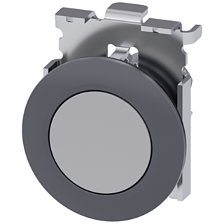 Pushbutton, 30 mm, round, metal, matte, gray, front ring for flat installation, momentary contact