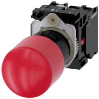 Emergency stop mushroom pushbutton, 22 mm, round, plastic, red, 1 NC, 1 NC