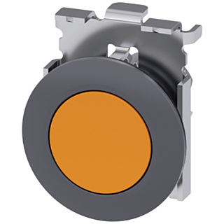 Pushbutton, 30 mm, round, metal, matte, flat, amber, momentary contact
