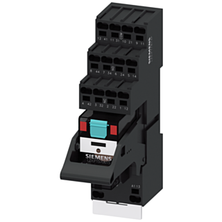 Plug-in relay complete unit 230 V AC, 4 change-over contacts LED module red base