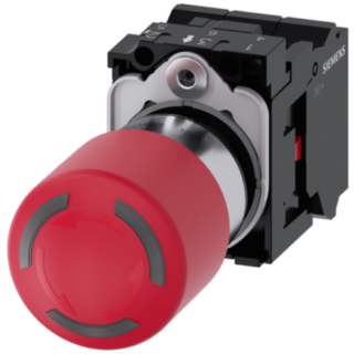 EMERGENCY STOP mushroom pushbutton, illuminable, 22 mm, round, metal, shiny, red, 30 mm, positive latching, according to DIN EN ISO 13850, rotate-t...