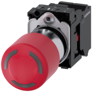 EMERGENCY STOP mushroom pushbutton, illuminable, 22 mm, round, metal, shiny, red, 30 mm, positive latching, according to DIN EN ISO 13850, rotate-t...