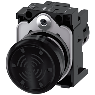 Acoustic signaling device, 22 mm, round, plastic, black, continuous tone 4.5 kHz, 24 V AC/DC