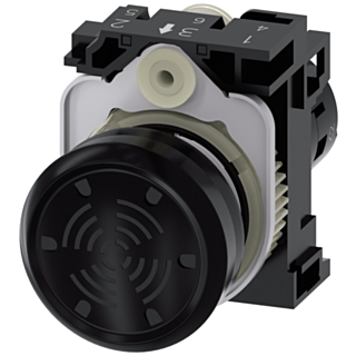 Acoustic signaling device, 22 mm, round, plastic, black, continuous tone 4.5 kHz, 24 V AC/DC