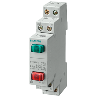 Pushbutton, 1 NO+1 NC 20 A, 2 keys red green, LED 230 V