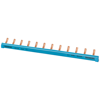 Pin busbar, 1-phase 10 mm2, 12 pins, insulation, blue, can be cut