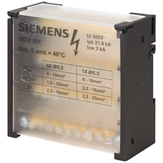 Distribution block 4-pole, 80 A, 500V Input: 1x 6-16 mm2 Output: 8x 4-10 mm2 ...