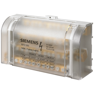 Distribution block 4-pole, 160 A, 500V Input: 1x 10-35 mm2 Output: 3x 6-25+8x...