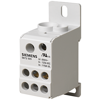 Distribution block 1-pole, 125 A, 690V Input: 1x 10-35+1x 6-16 mm2 Output: 6x...