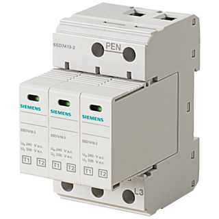 Lightning arrester type 1/type 2, UN 240/400 V, UC 335 V A.C., protective modules, plug-in