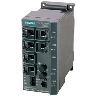 SCALANCE X206-1, managed Layer 2 switch, 6xRJ45, 1xmultimode ST/BFOC