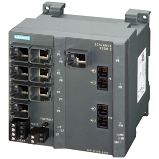 SCALANCE X308-2, managed Layer 2 switch, 8x RJ45, 2x multimode SC