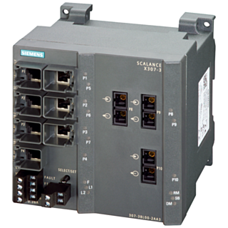 SCALANCE X307-3, managed Layer 2 switch, 7x RJ45, 3x multimode SC