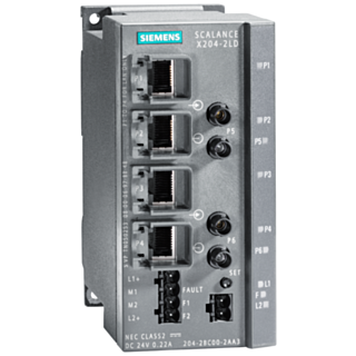 SCALANCE X204-2LD, managed Layer 2 switch, 4x RJ45, 2x single-mode ST/BFOC