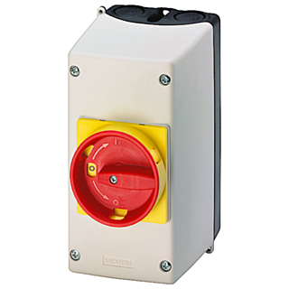 Molded-plastic surface-mounting encl. with EMERGENCY OFF rotary operating mechanism, 54 mm, metr. cable gland
