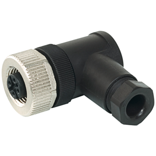 M12 socket, angled, 4-pole, screw terminal, max. 0.75 mm2, A-coded, max. 4 A