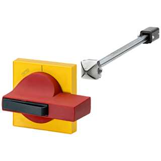 Door operating mechanism 8UC7, handle red, masking plate yellow with reduced tolerance compensation